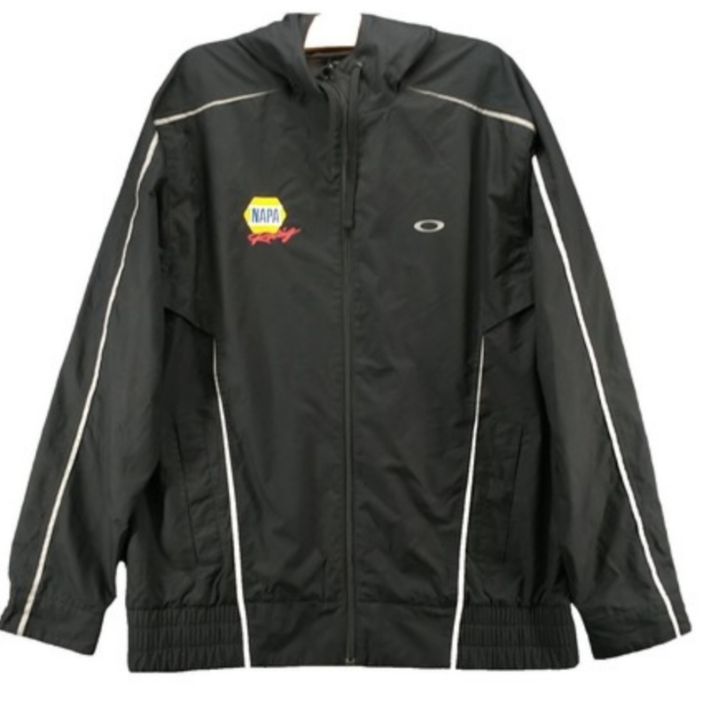 Oakley NAPA Racing DSR Windbreaker Jacket Black Hooded Full Zip Mens EXTRA Large